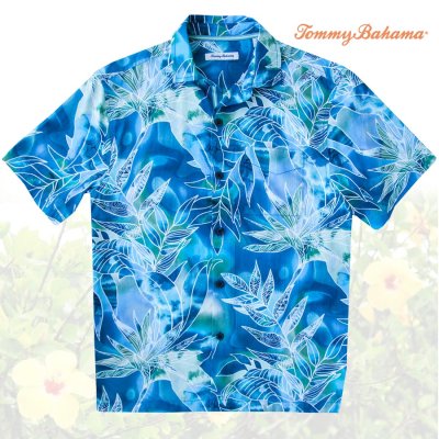 画像1: トミーバハマ シルク ハワイアン シャツ・アロハシャツ（半袖・ブルー）S/Tommy Bahama Short Sleeve Hawaiian Shirt(Blue)