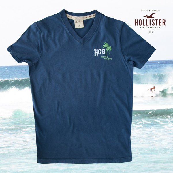 ホリスター 刺繍入り 半袖 Tシャツ パームツリー・ネイビーM/Hollister