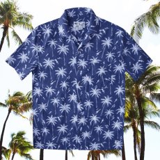 画像2: パームツリー アロハシャツ（ブルー・ホワイト）/Short Sleeve Hawaiian Shirt(Blue) (2)