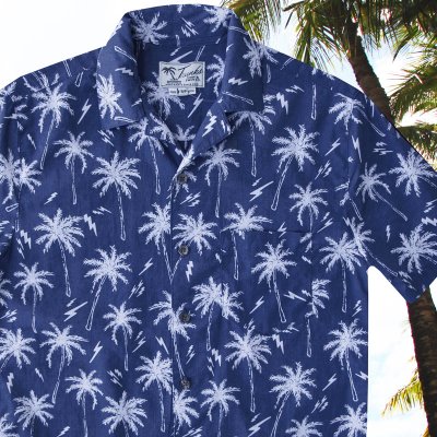 画像2: パームツリー アロハシャツ（ブルー・ホワイト）/Short Sleeve Hawaiian Shirt(Blue)