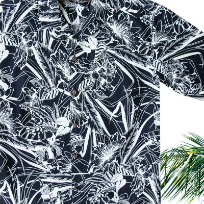 画像1: アロハシャツ フラワー(ブラック・ホワイト)/Aloha shirt