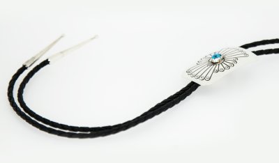 画像2: ネイティブアメリカン ナバホ族 シルバー&ターコイズ ハンドメイド ボロタイ/Navajo Sterling Silver&Turquoise Bolo Tie