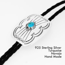 画像1: ナバホ族 シルバー&ターコイズ ハンドメイド ボロタイ/Navajo Sterling Silver&Turquoise Bolo Tie (1)