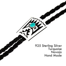 画像1: ネイティブアメリカン ナバホ族 シルバー&ターコイズ ハンドメイド ボロタイ/Navajo Sterling Silver&Turquoise Bolo Tie (1)