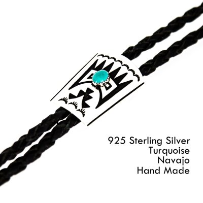画像1: ネイティブアメリカン ナバホ族 シルバー&ターコイズ ハンドメイド ボロタイ/Navajo Sterling Silver&Turquoise Bolo Tie