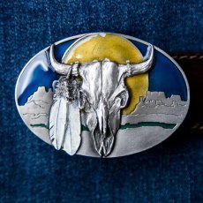 画像1: バッファロースカル&フェザー ベルト バックル/Buffalo Skull&Feathers Belt Buckle (1)