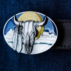 画像2: バッファロースカル&フェザー ベルト バックル/Buffalo Skull&Feathers Belt Buckle (2)