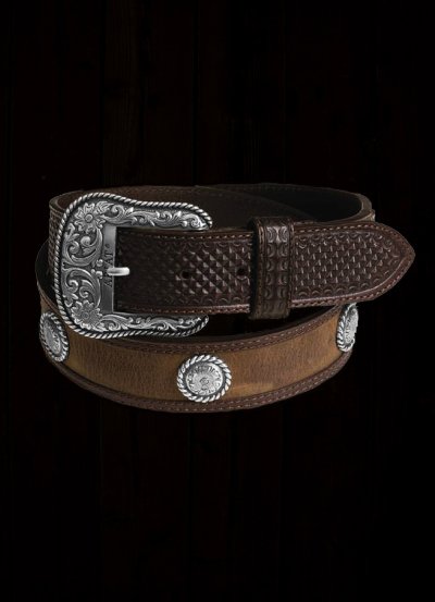 画像1: ウエスタン レザー コンチョ ベルト（ブラウン）34/Western Leather Belt（Brown)