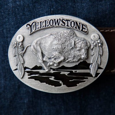 画像1: バッファロー&フェザー イエローストーン ベルト バックル/YELLOWSTONE American Bison&Feathers Belt Buckle