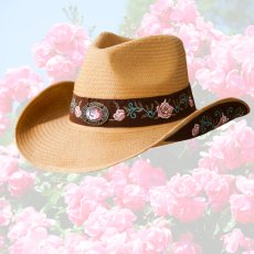 画像1: ブルハイド ローズ刺繍 ウェスタン ストローハット（アートオブラブ）/BULLHIDE Western Straw Cowboy Hat Art of Love(Pecan) (1)