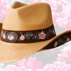 画像2: ブルハイド ローズ刺繍 ウェスタン ストローハット（アートオブラブ）/BULLHIDE Western Straw Cowboy Hat Art of Love(Pecan) (2)