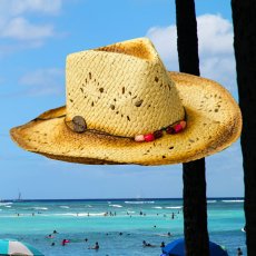 画像1: ストローハット（ナチュラル・コーラル）ハットサイズ調整テープつき/Western Straw Hat(Natural/Coral) (1)