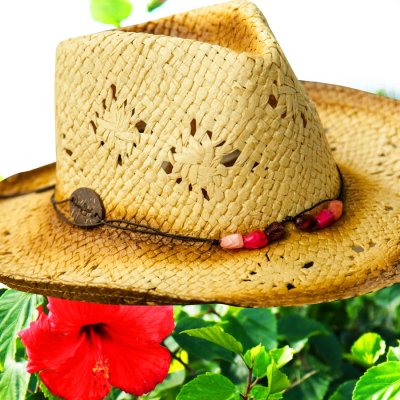 画像2: ストローハット（ナチュラル・コーラル）ハットサイズ調整テープつき/Western Straw Hat(Natural/Coral)