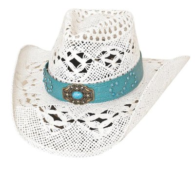 画像1: ブルハイド ウエスタン ストローハット キーピンイットリアル（ホワイト・ターコイズ）/Bullhide Western Straw Hat Keepin' It Real(White/Turquoise)