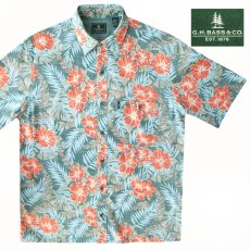 画像1: ジーエイチバス 半袖 シャンブレー シャツ（グリーンシーパイン・ハイビスカス）/GH Bass & Co.Short Sleeve Chambray Shirt(Green Sea Pine/Hibiscus) (1)