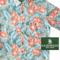 画像2: ジーエイチバス 半袖 シャンブレー シャツ（グリーンシーパイン・ハイビスカス）/GH Bass & Co.Short Sleeve Chambray Shirt(Green Sea Pine/Hibiscus) (2)