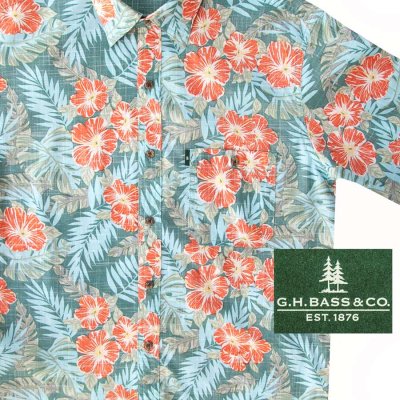 画像2: ジーエイチバス 半袖 シャンブレー シャツ（グリーンシーパイン・ハイビスカス）/GH Bass & Co.Short Sleeve Chambray Shirt(Green Sea Pine/Hibiscus)