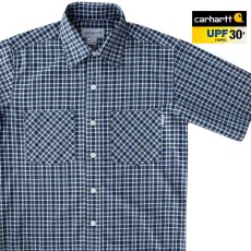 画像1: カーハート 半袖シャツ（ネイビー）/Carhartt Plaid Shortsleeve Shirt(Navy) (1)