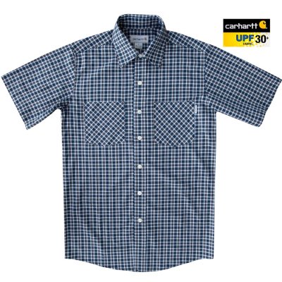 画像1: カーハート 半袖シャツ（ネイビー）/Carhartt Plaid Shortsleeve Shirt(Navy)