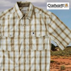 画像1: カーハート 半袖 スナップフロント シャツ（ライトブラウン）S/Carhartt Short Sleeve Shirt (1)