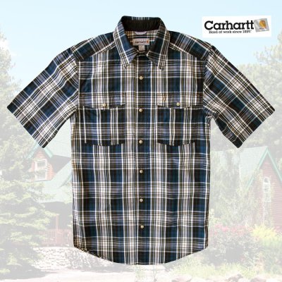 画像1: カーハート 半袖 スナップフロント シャツ（ブルー）S/Carhartt Short Sleeve Shirt