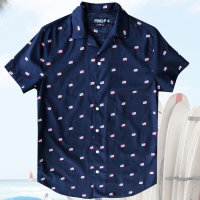 画像1: 星条旗 アロハシャツ（ネイビー）S/Short Sleeve Hawaiian Shirt(Navy)