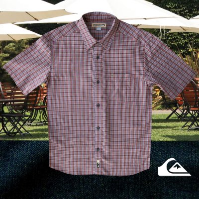 画像1: クイックシルバー 半袖 シャツ（バーガンディー・ブルー・ホワイト）/Quiksilver Tencel Plaid Shortsleeve Shirt(Burgundy/Blue/White)