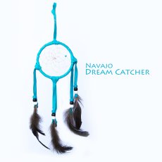 画像1: アメリカインディアン ナバホ族 ハンドメイド ドリームキャッチャー 7.7cm（ターコイズ/ターコイズ・ブラックホワイト）/Navajo Hand Made Dream Catcher (1)