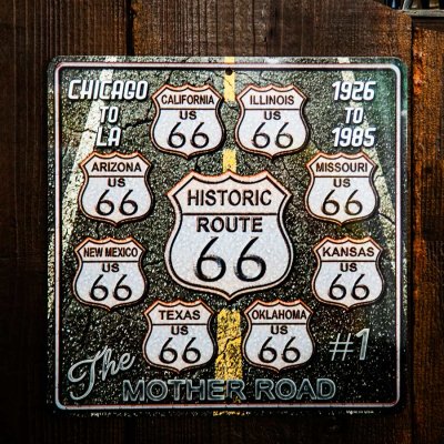 画像1: ルート66 シカゴからLAまで8州 ザ・マザーロード メタル スクエアー サイン（ブラック）/Metal Sign Route 66 The MOTHER ROAD CHICAGO TO LA 1926TO1985