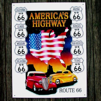 画像1: ルート66 アメリカンハイウェイ メタルサイン/Route 66 Metal Sign America's Highway