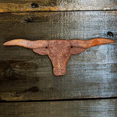 画像1: ラストアイアン ウエスタン ウォールデコ  テキサス ロングホーン（29cm）/Iron Wall Decor (Rust Texas Longhorn)
