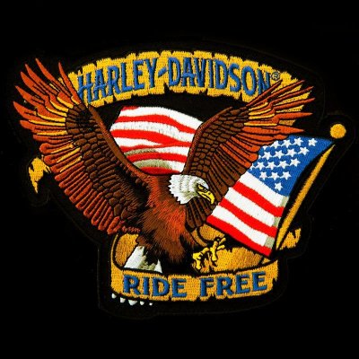 画像1: ハーレーダビッドソン アメリカンイーグル&アメリカ国旗 刺繍ワッペン/Harley Davidson American Eagle&U.S.Flag Patch