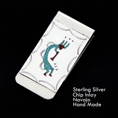 画像1: ココペリ マネークリップ・アメリカインディアン ナバホ族 ハンドメイド/Navajo Kokopelli Chip Inlay Money Clip