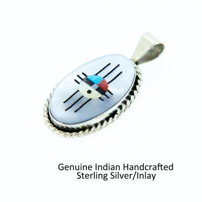 画像1: アメリカインディアン ズニ族 サンフェイス スターリングシルバー インレイ ペンダント トップ/Zuni Sterling Silver Inlay Pendant