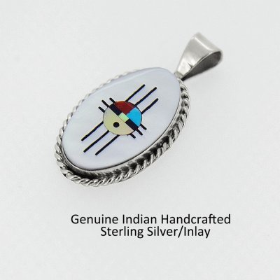 画像1: アメリカインディアン ズニ族 サンフェイス スターリングシルバー インレイ ペンダント トップ/Zuni Sterling Silver Inlay Pendant