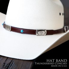 画像1: レザー ハット バンド サンダーバード&ターコイズ（ブラウン）/Hat Band Leather w/Thunderbird Conchos&Turquoise Accent(Brown) (1)