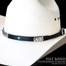 画像1: レザー ハット バンド サンダーバード&ターコイズ（ブラック）/Hat Band Leather w/Thunderbird Conchos&Turquoise Accent(Black) (1)