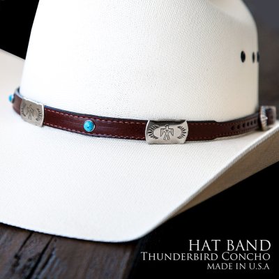 画像1: レザー ハット バンド サンダーバード&ターコイズ（ブラウン）/Hat Band Leather w/Thunderbird Conchos&Turquoise Accent(Brown)