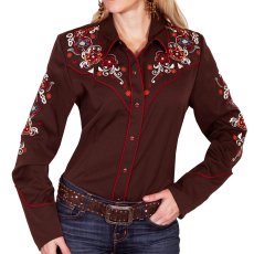 画像1: スカリー フローラル刺繍 ウエスタン シャツ（長袖/チョコレート）M/Scully Long Sleeve Western Shirt(Women's) (1)