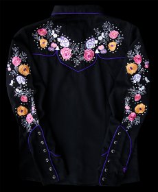 画像3: スカリー ローズ 刺繍 ラインストーン ウエスタン シャツ（長袖/ブラック）S/Scully Long Sleeve Western Shirt(Women's) (3)