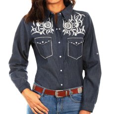 画像1: スカリー ホワイト刺繍 ウエスタン シャツ（長袖/デニム）S/Scully Long Sleeve Western Shirt(Women's) (1)