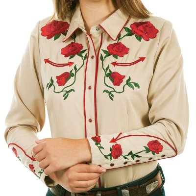 画像1: スカリー ローズ刺繍 ウエスタン シャツ（長袖/タン）/Scully Long Sleeve Western Shirt(Women's)