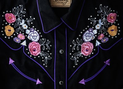 画像2: スカリー ローズ 刺繍 ラインストーン ウエスタン シャツ（長袖/ブラック）S/Scully Long Sleeve Western Shirt(Women's)