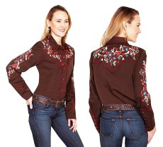 画像3: スカリー フローラル刺繍 ウエスタン シャツ（長袖/チョコレート）M/Scully Long Sleeve Western Shirt(Women's) (3)