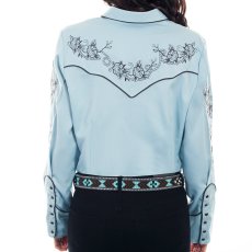 画像3: スカリー ロープ&ローズ 刺繍 ウエスタン シャツ（長袖/ライトブルー）M/Scully Long Sleeve Western Shirt(Women's) (3)