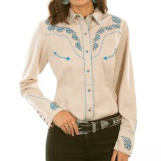 画像2: スカリー ブルースクロール刺繍 ラインストーン ウエスタン シャツ（長袖/タン）M/Scully Long Sleeve Western Shirt(Women's) (2)