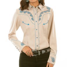 画像2: スカリー ブルースクロール刺繍 ラインストーン ウエスタン シャツ（長袖/タン）M/Scully Long Sleeve Western Shirt(Women's) (2)