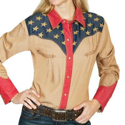 画像1: スカリー アメリカンフラッグ ピックステッチ ウエスタン シャツ（長袖）L・XL/Scully Ladies Pick Stitch Patriotic Blouse