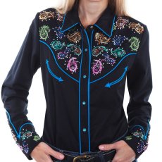 画像1: スカリー ペイズリー刺繍 ラインストーン ウエスタン シャツ（長袖/ブラック）S/Scully Long Sleeve Western Shirt(Women's) (1)