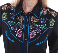 画像2: スカリー ペイズリー刺繍 ラインストーン ウエスタン シャツ（長袖/ブラック）S/Scully Long Sleeve Western Shirt(Women's) (2)